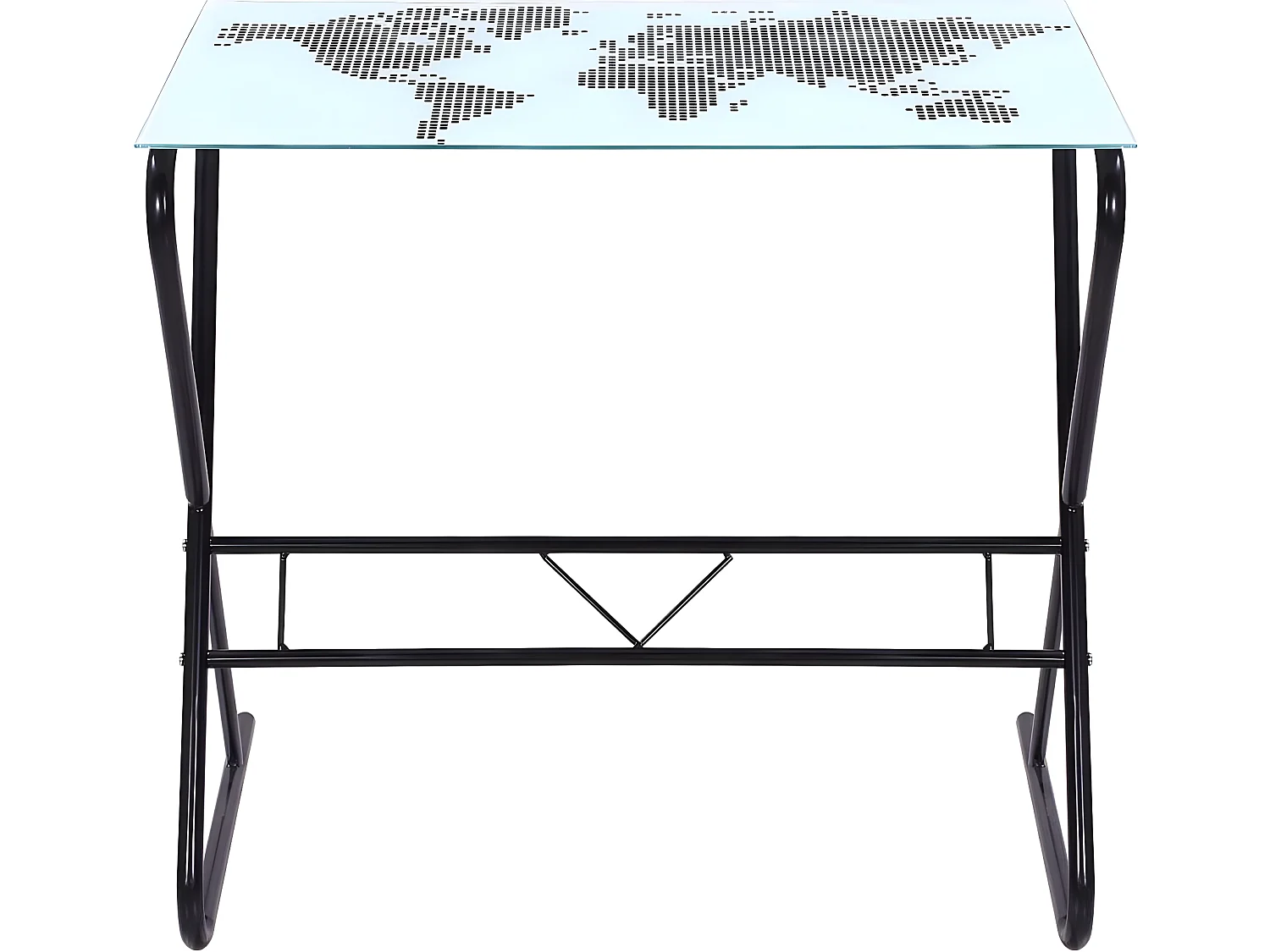 Bureau table meuble travail informatique en verre à motif de carte du monde 0502059
