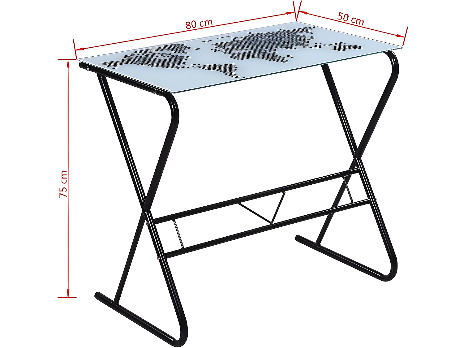 Bureau table meuble travail informatique en verre à motif de carte du monde 0502059