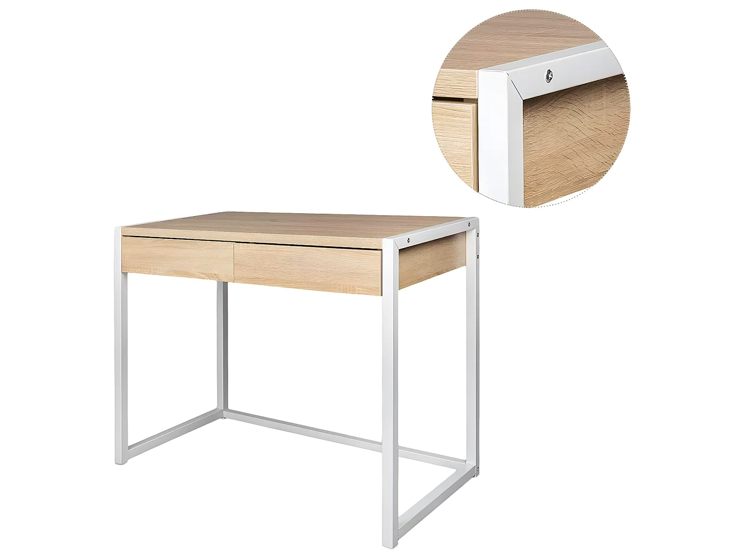 Bureau adulte à deux tiroirs 100 cm chêne clair 19_0000572