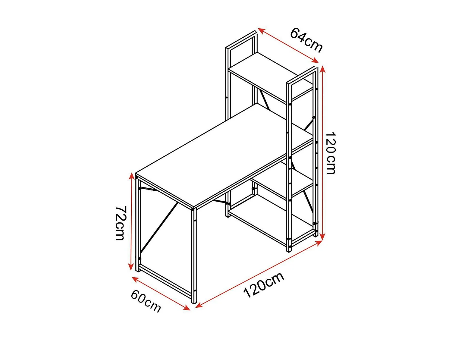 Bureau d'ordinateur 4 étagères beige 120 x 60 x 120 cm 19_0000403