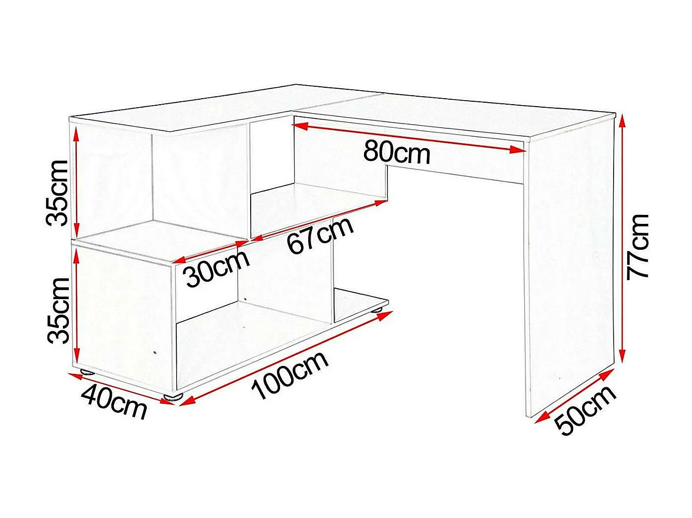 Bureau adulte d'angle avec blanche 120 x 100 x 77 cm 19_0000549