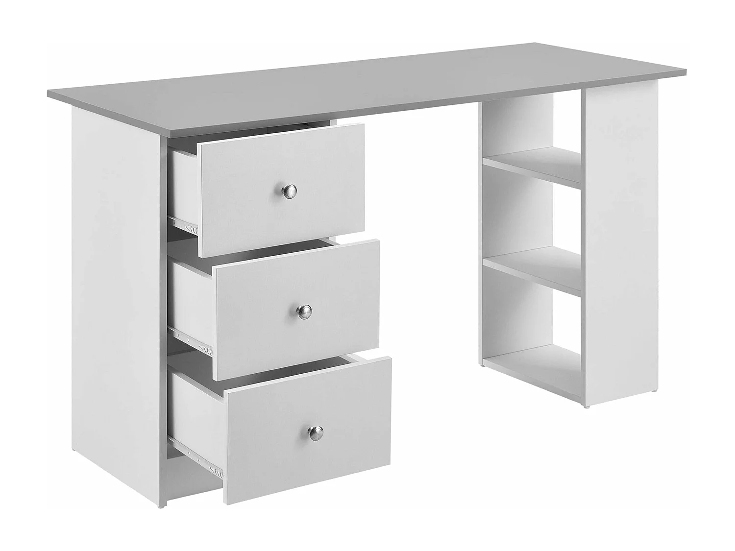 Mesa de escritório estação de trabalho para computador com 3 gavetas madeira melamínica 120 cm branco e cinza 03_0004710