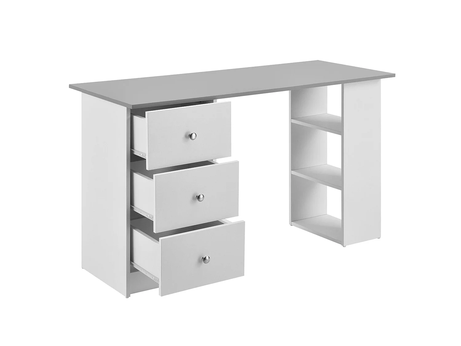 Escritorio mesa de oficina puesto de trabajo para ordenador con 3 cajones madera de melamina 120 cm blanco y gris 03_0004710