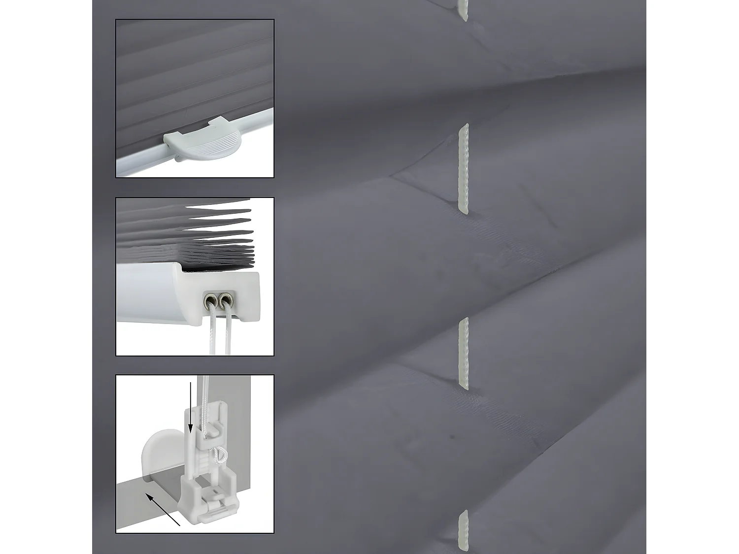 Store Plissé 90 x 100 cm Gris avec Klemmfix sans perçage ECD Germany