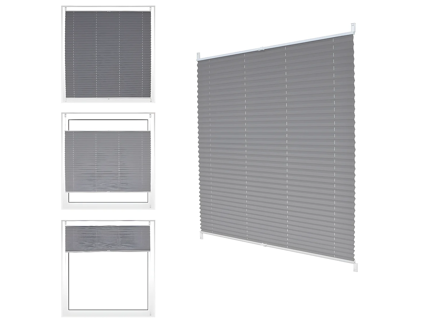 Store Plissé 90 x 100 cm Gris avec Klemmfix sans perçage ECD Germany