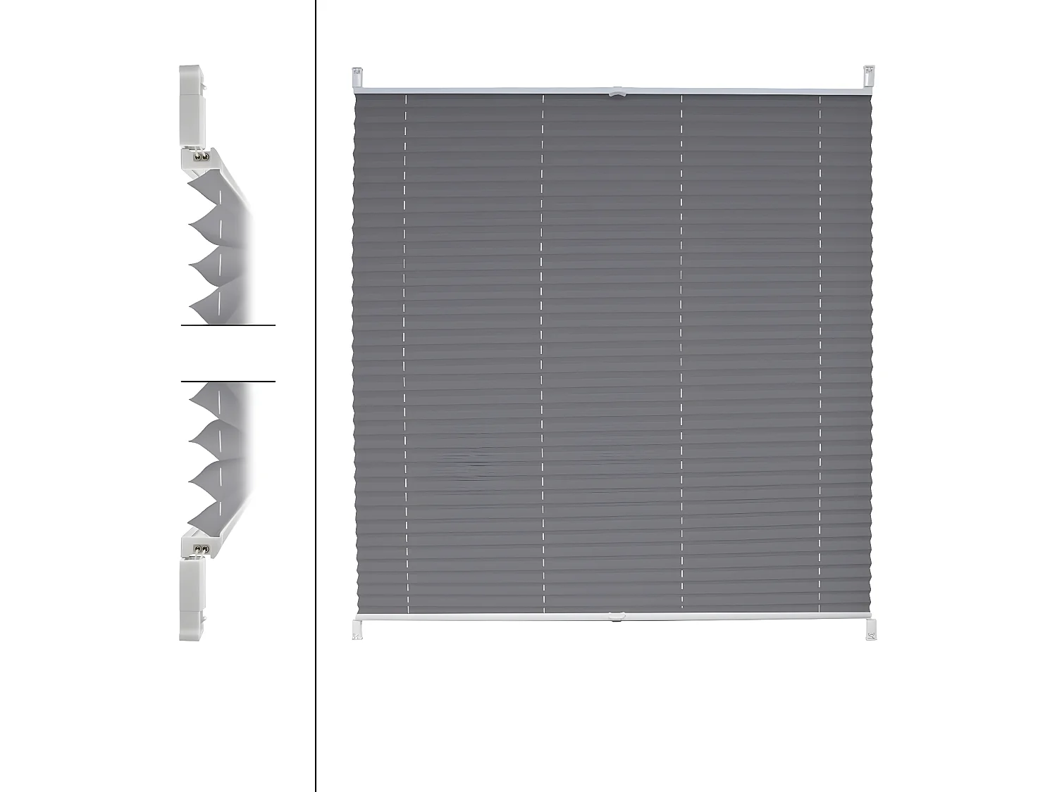 Store Plissé 100 x 200 cm Gris avec Klemmfix sans perçage ECD Germany