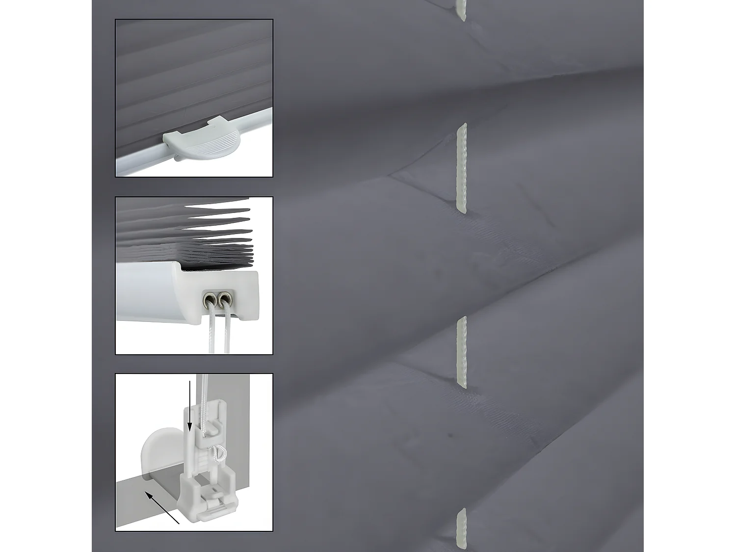 Store Plissé 100 x 200 cm Gris avec Klemmfix sans perçage ECD Germany