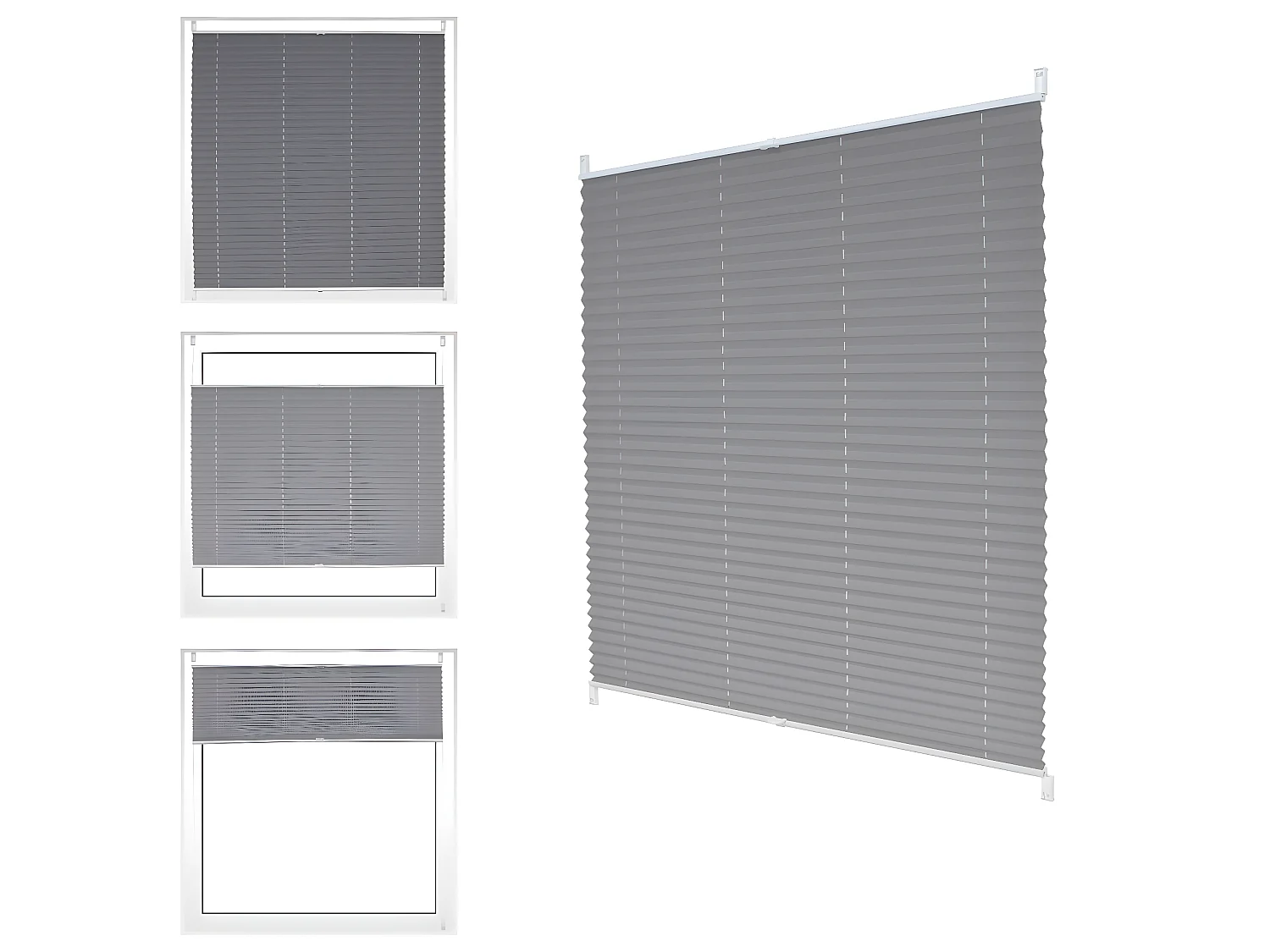 Store Plissé 100 x 200 cm Gris avec Klemmfix sans perçage ECD Germany