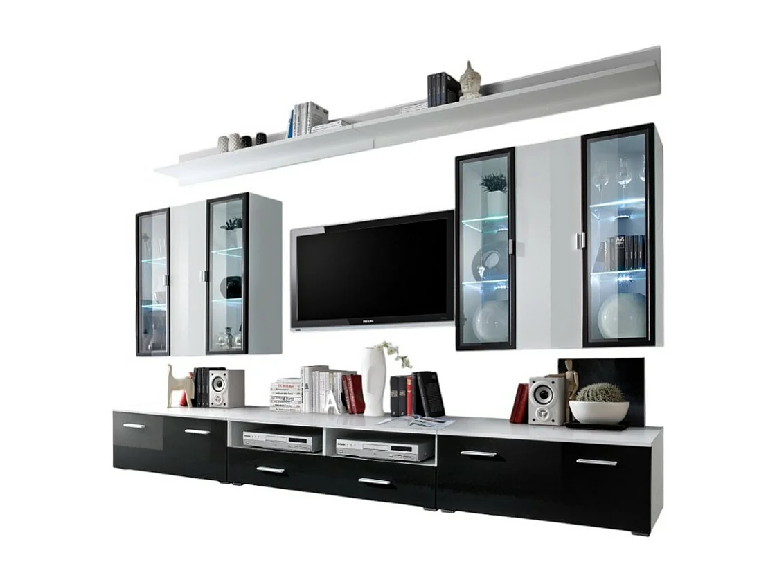 Woonkamermeubelset Iceland zwart hoogglans met LED