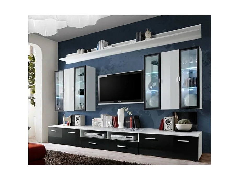 Woonkamermeubelset Iceland zwart hoogglans met LED