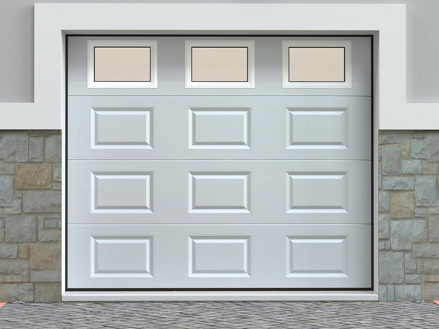 Vente-unique Sektionalgaragentor Mit Fenstern - Kassetten-Optik - Weiß - Motorisiert - 254 X 218 Cm - Caopas