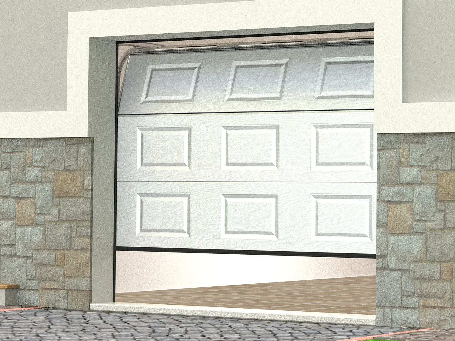 Porte de garage sectionnelle à cassette blanc avec fenêtres avec moteur Somfy L254 x H218 cm - CAOPAS