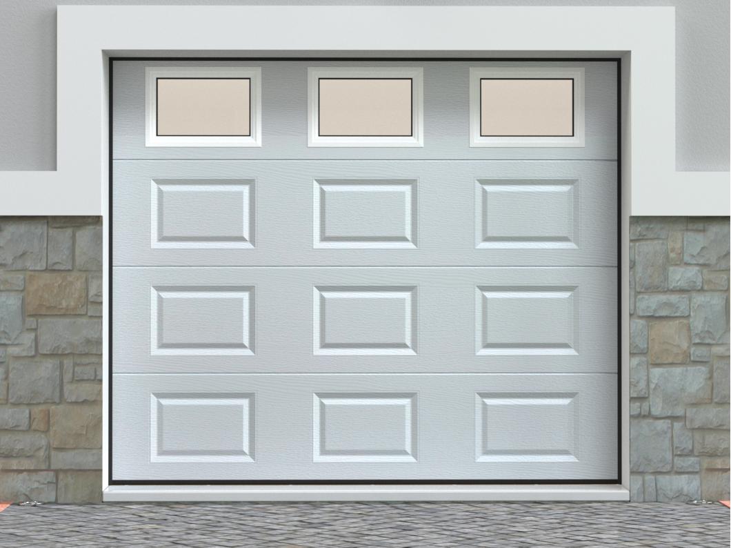 Puerta de garaje seccional blanco con ventanas con motor Somfy - CAOPAS