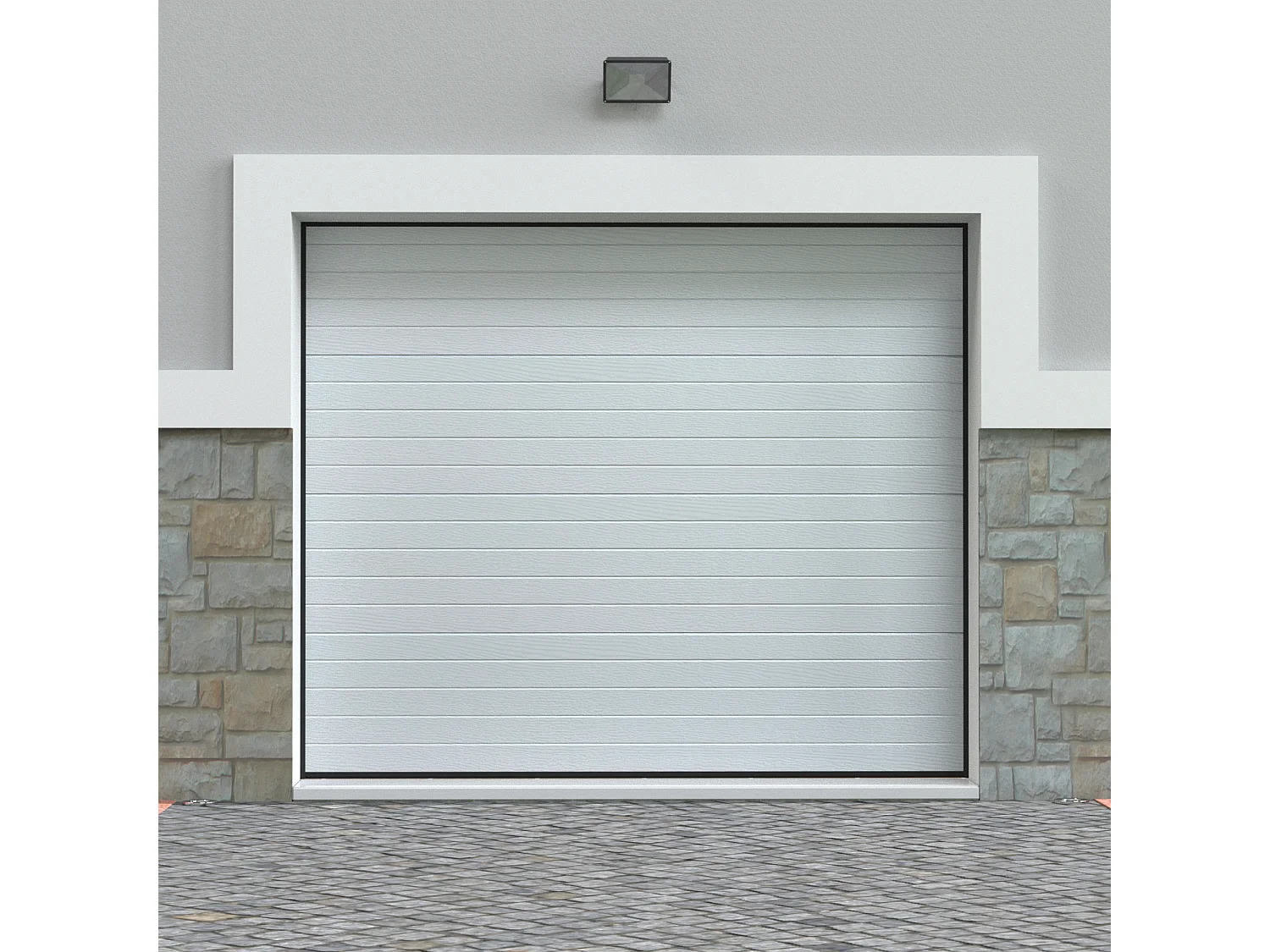 Porte de garage sectionnelle effet rainuré blanc avec moteur Somfy L254 x H218 cm - NORIA