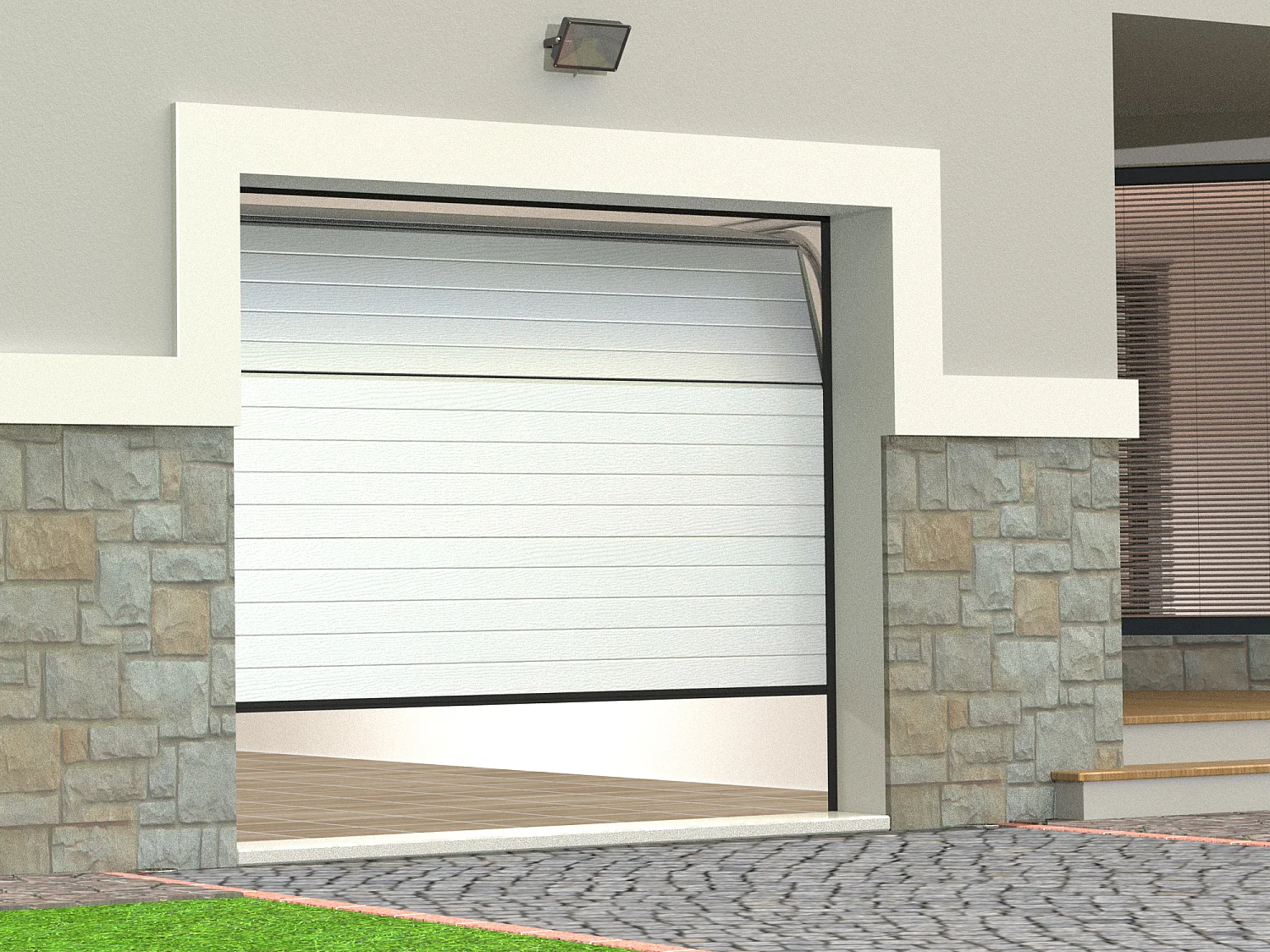 Porta per garage sezionale effetto scanalato con motore Somfy Bianco - NORIA