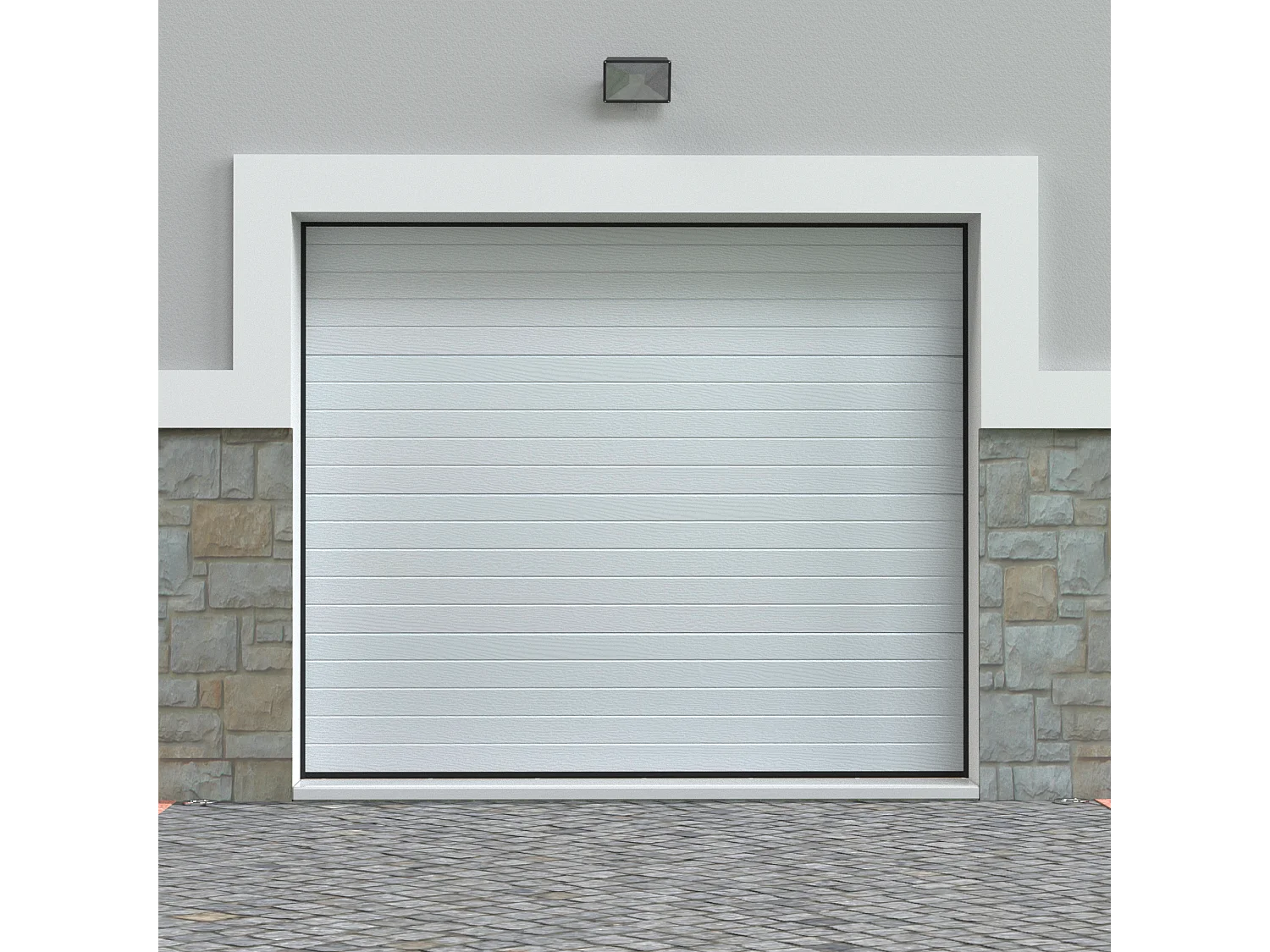 Porte de garage sectionnelle effet rainuré blanc avec moteur Somfy L254 x H218 cm - NORIA