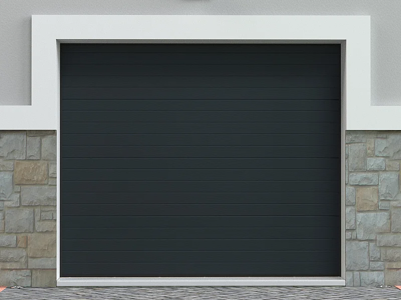 Porta de garagem seccionada efeito ranhurado antracite motorizado C254 x A218 cm - NORIA