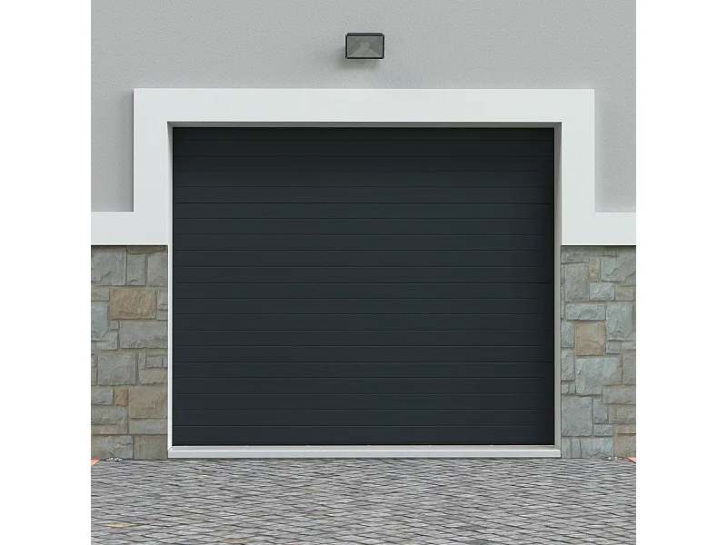 Brama garażowa segmentowa z napędem, ryflowana, antracytowa NORIA