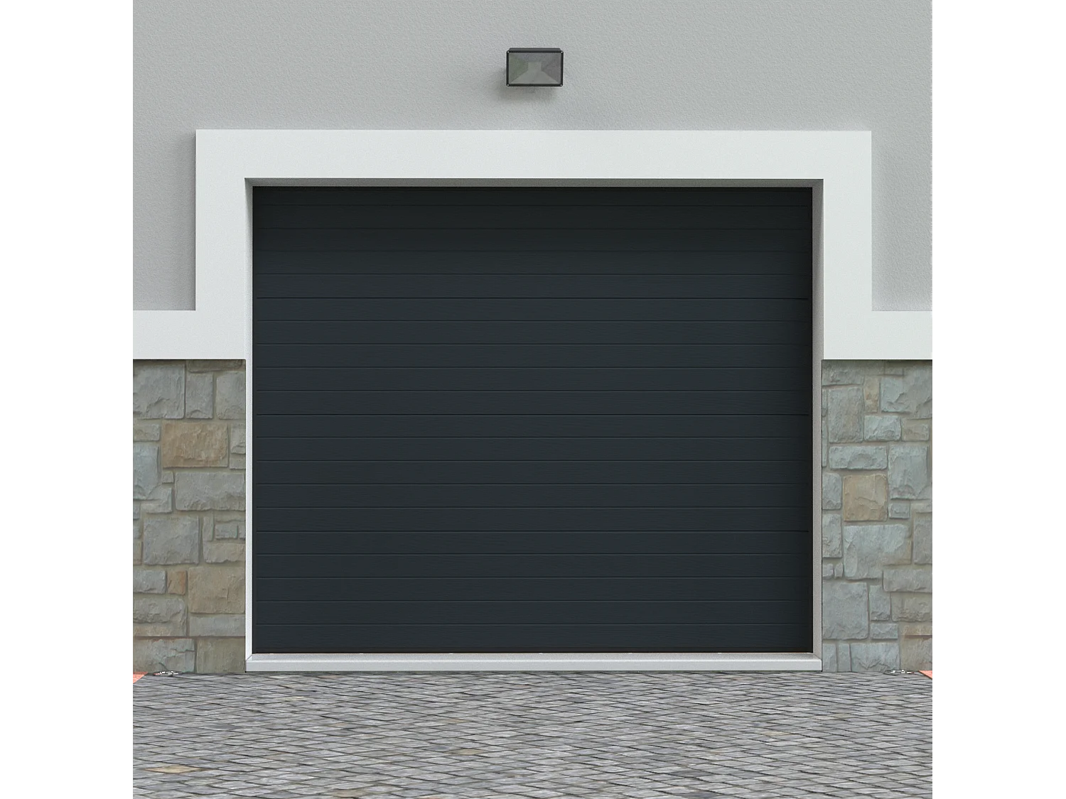 Porte de garage sectionnelle effet rainuré anthracite avec moteur Somfy L254 x H218 cm - NORIA