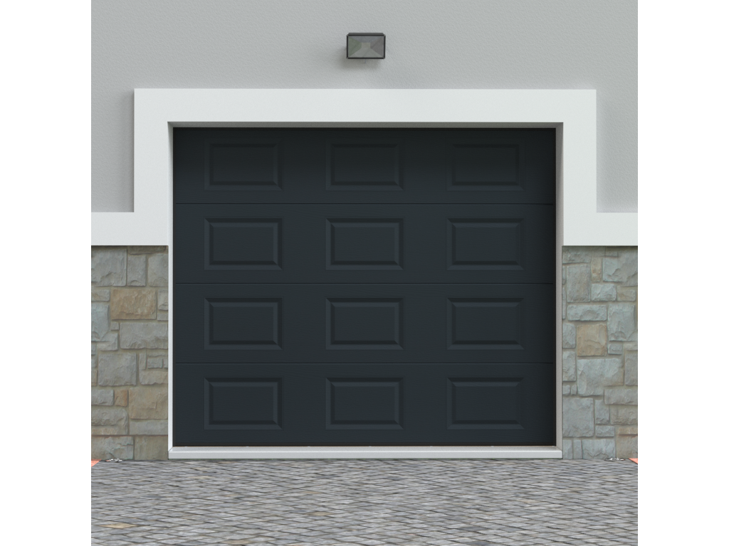 Porte de garage sectionnelle à cassette anthracite avec moteur Somfy L254 x H218 cm - CAOPAS