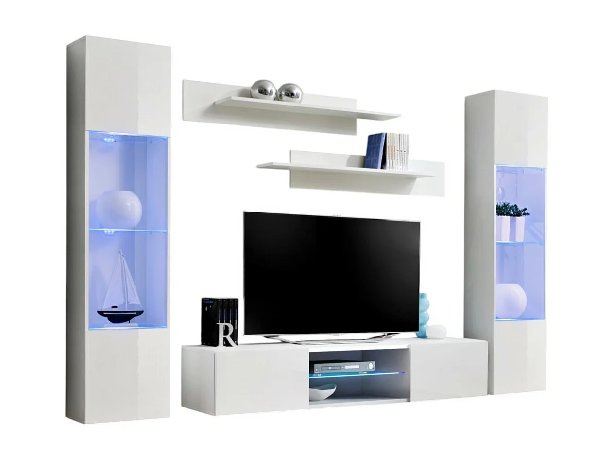 Ensemble Meuble TV FLY O3 avec LED. Coloris blanc. Meuble suspendu design pour votre salon.