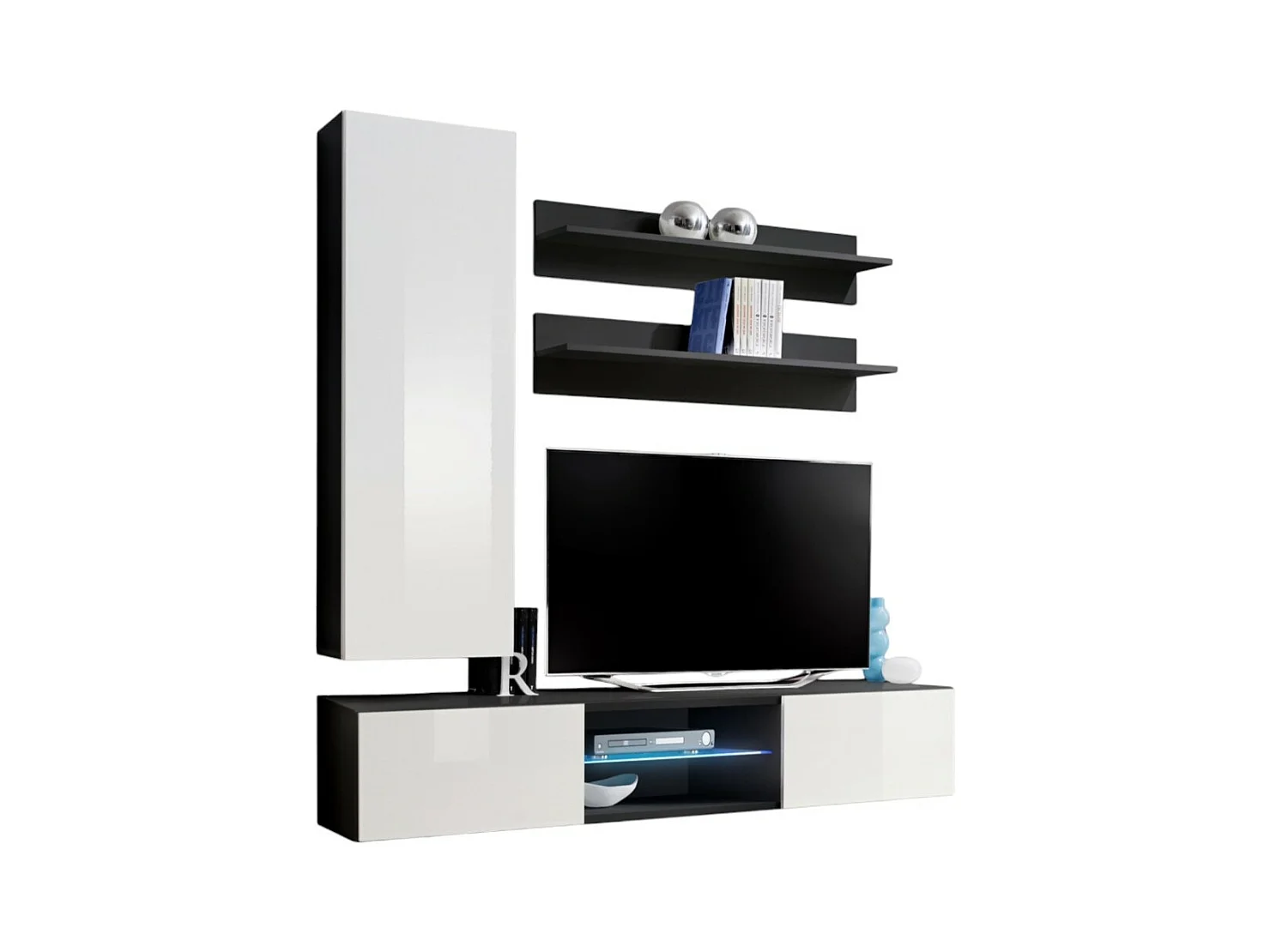 Mobile per TV FLY S1 con LED. Colori nero e bianco. Mobile sospeso di design per il tuo soggiorno.