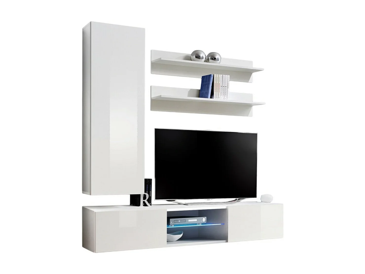 Ensemble Meuble TV FLY S1 avec LED. Coloris blanc. Meuble suspendu design pour votre salon.
