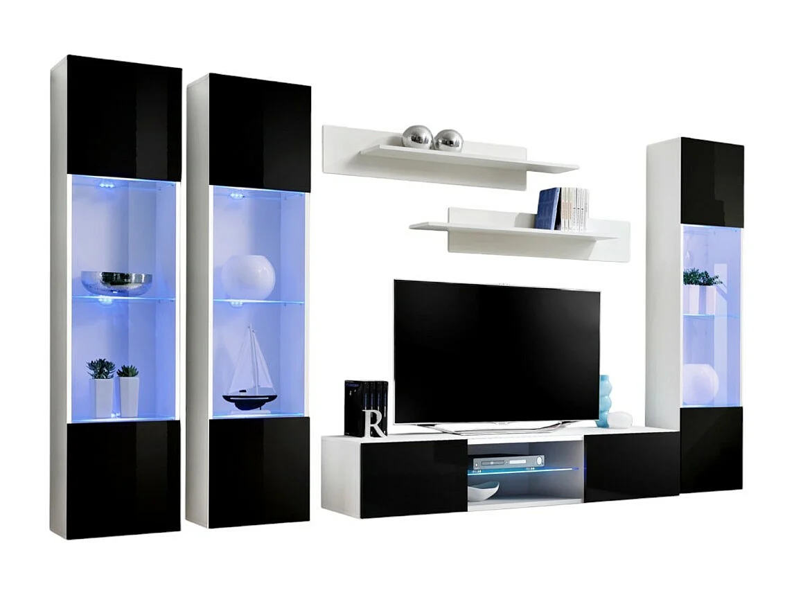 TV-Möbel Set FLY P3 mit LED – Weiß und Schwarz – Hängendes Designermöbel für Ihr Wohnzimmer