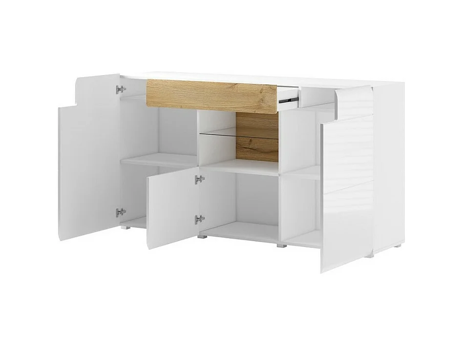 Conjunto completo de 6 móveis para sala de estar, coleção OHIO. Cor branca e efeito carvalho.