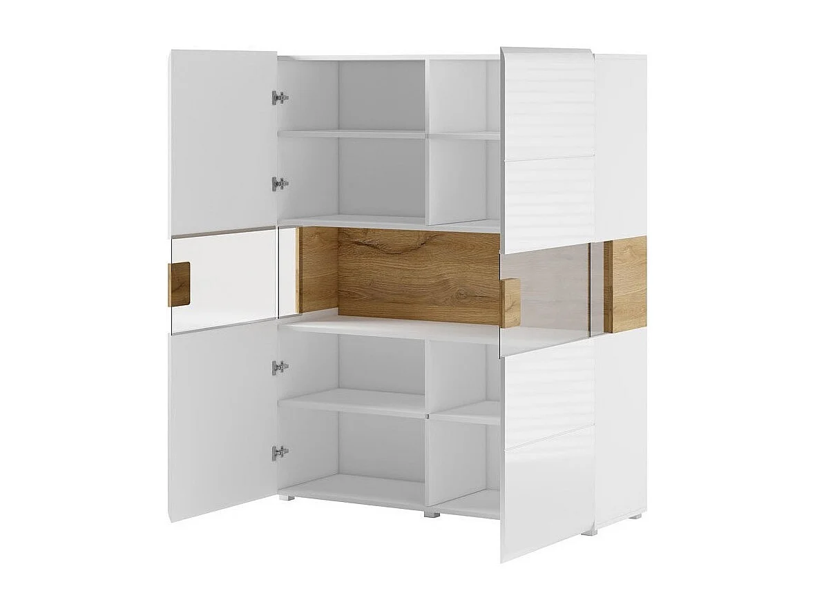 Ensemble complet de 6 meubles de salon collection OHIO. Coloris blanc et effet chêne.