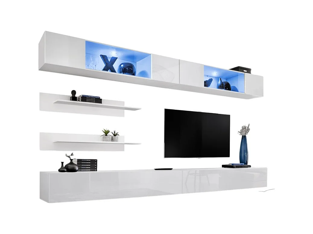 Set di mobili sospesi con LED di colore bianco. Collezione FLY.