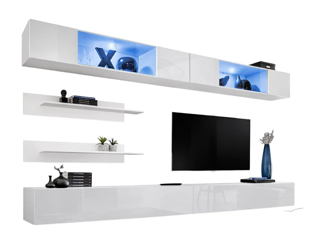 Ensemble de meubles suspendus avec LEDS coloris blanc. Collection FLY. C