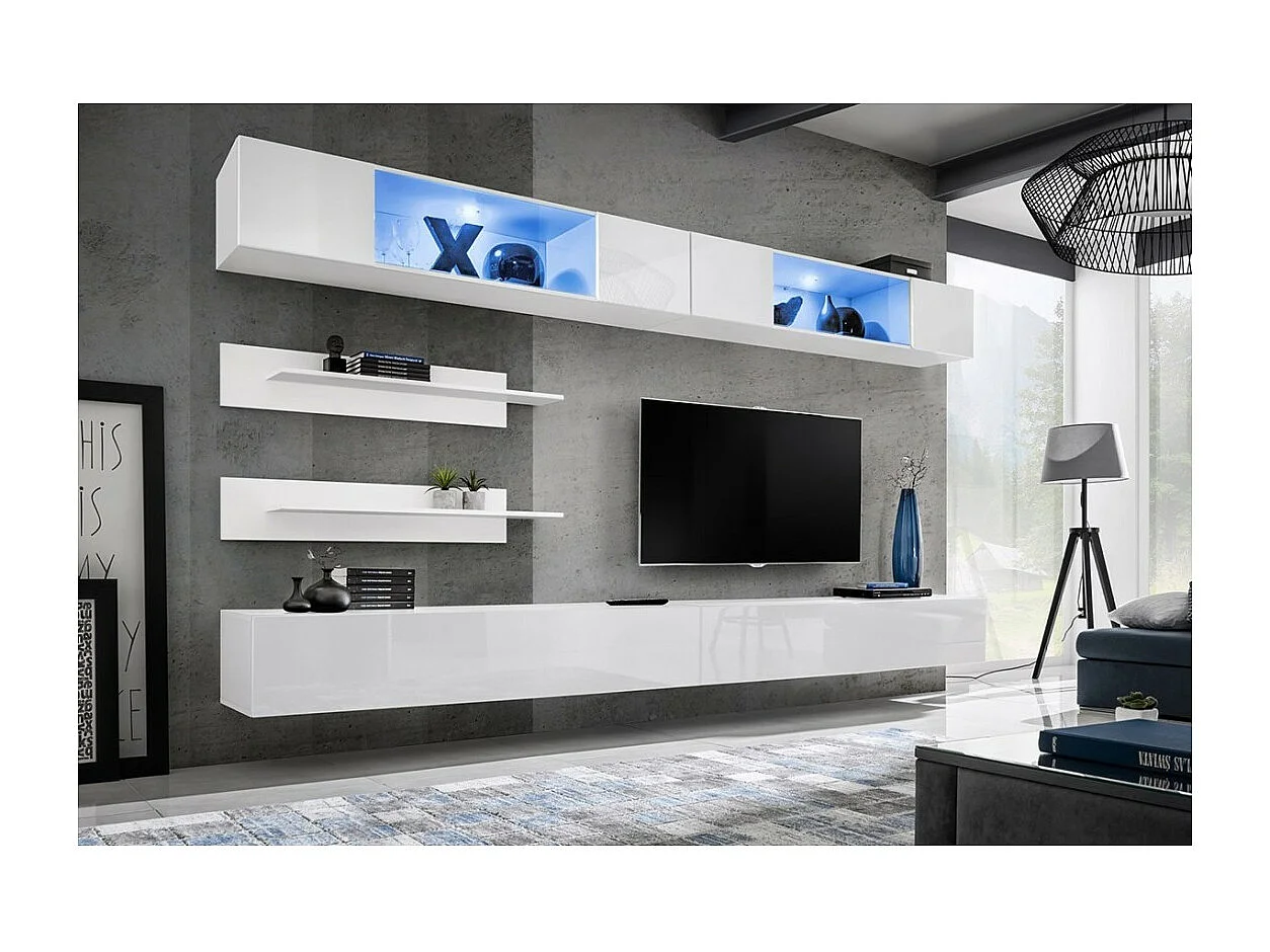 Ensemble de meubles suspendus avec LEDS coloris blanc. Collection FLY. C