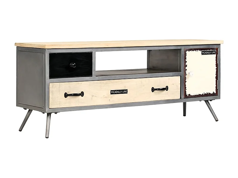 Mobile TV TV buffet dal design pratico in legno massello di mango e acciaio 120 cm 2502149