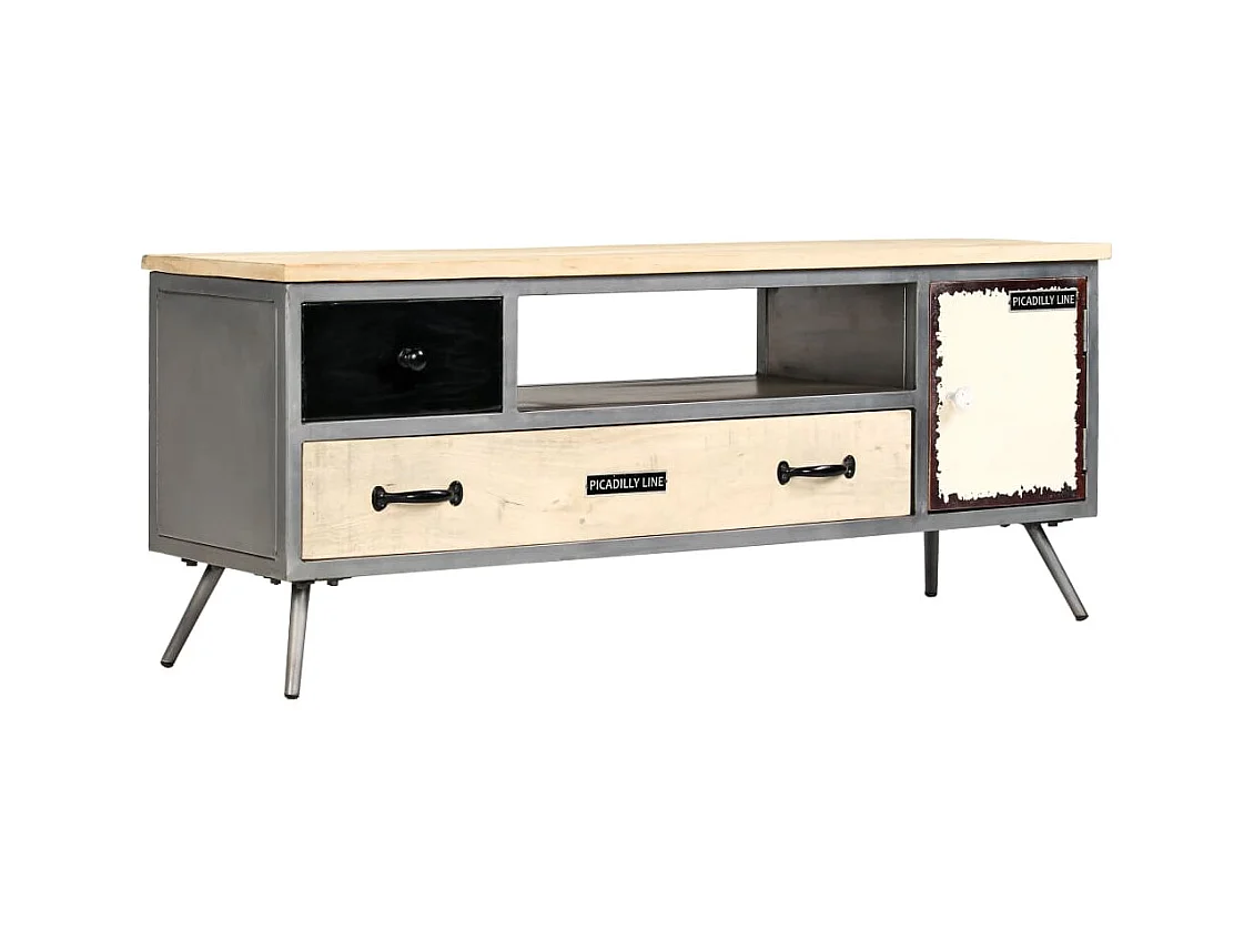 Mueble TV Buffet TV diseño práctico madera maciza de mango y acero 120 cm 2502149