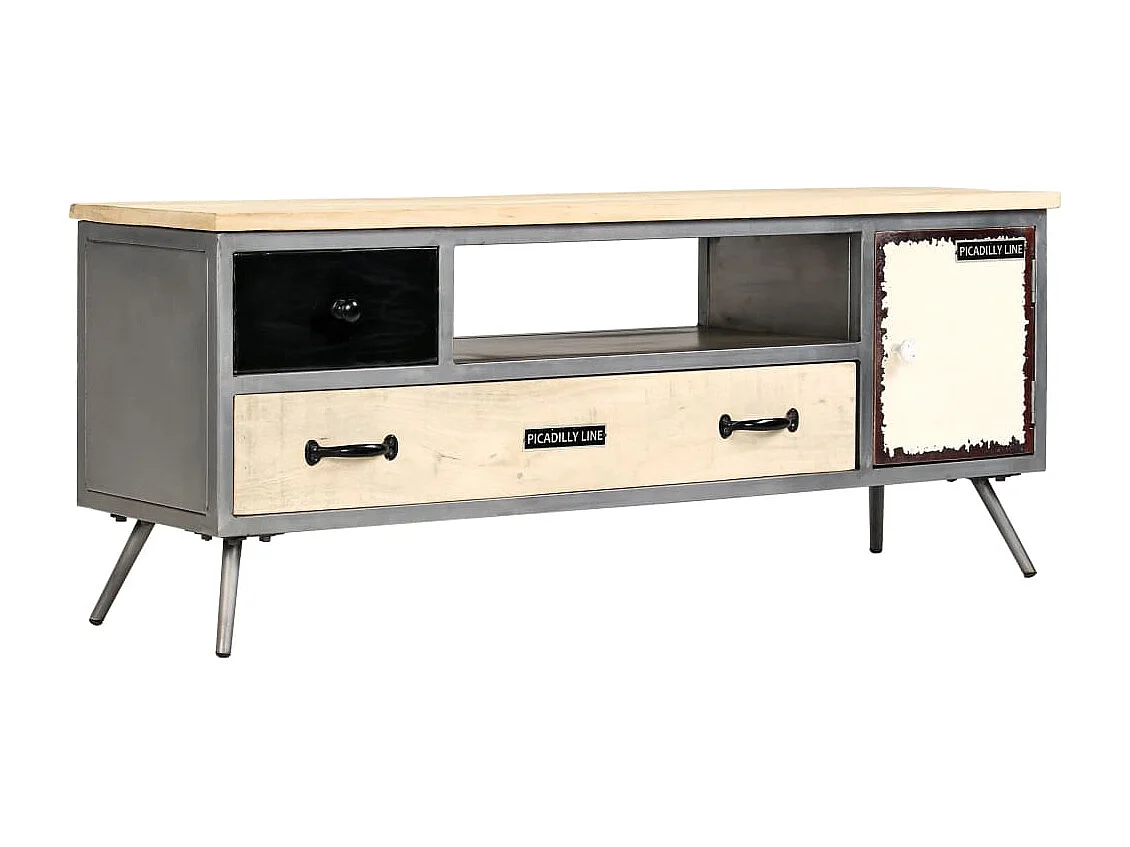 Mueble TV Buffet TV diseño práctico madera maciza de mango y acero 120 cm 2502149