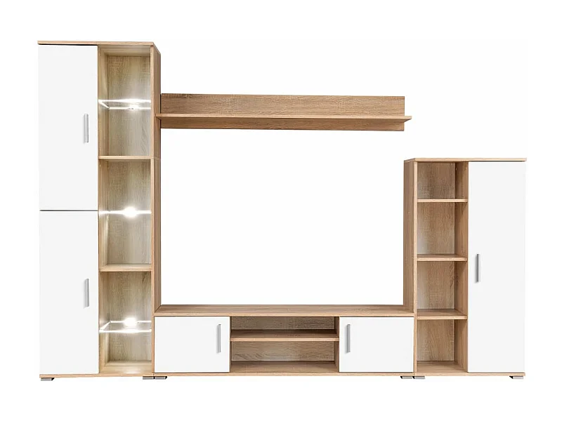 Mueble TV Buffet TV práctico diseño de pared con luz LED roble Sonoma y blanco 2502199