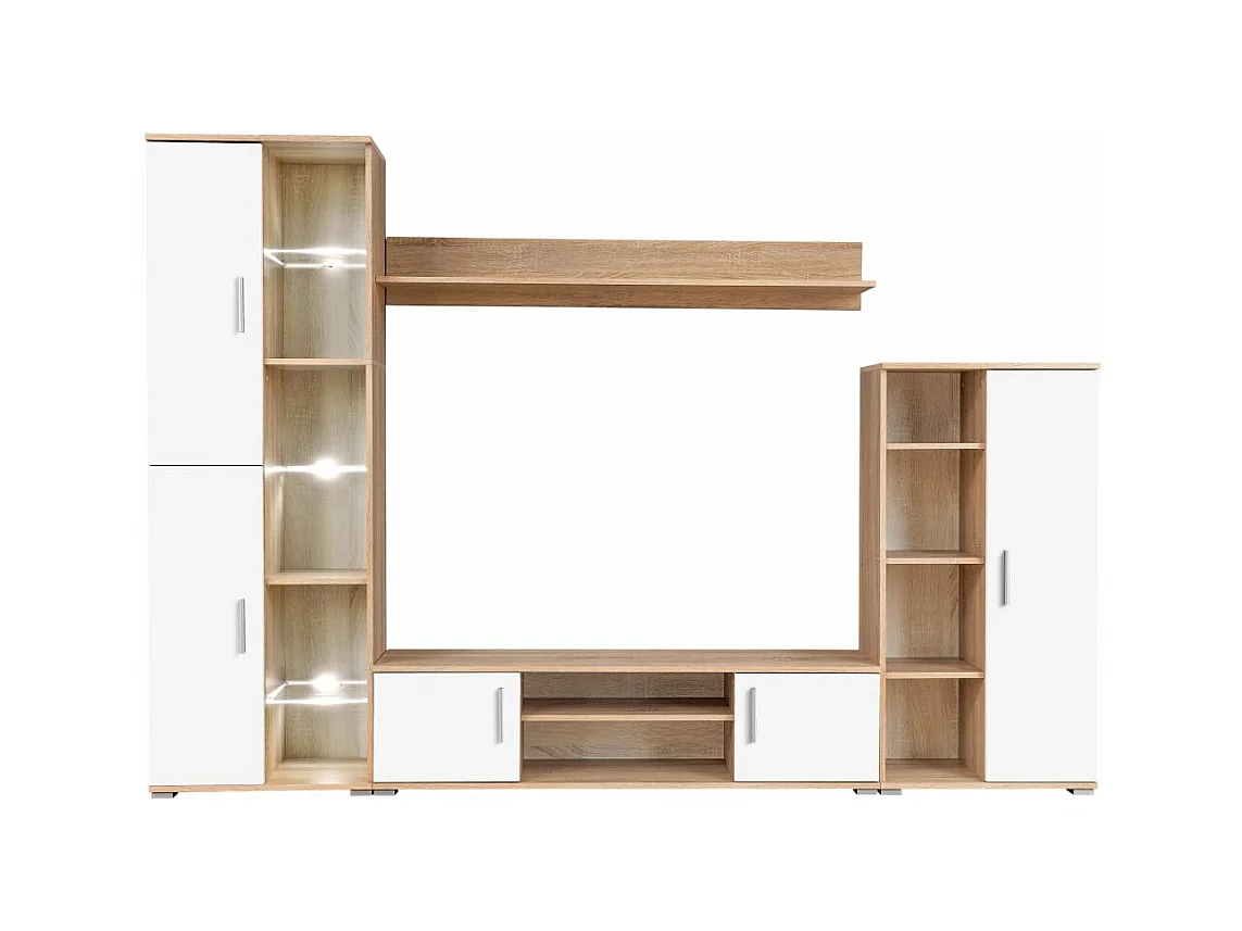 Mueble TV Buffet TV práctico diseño de pared con luz LED roble Sonoma y blanco 2502199