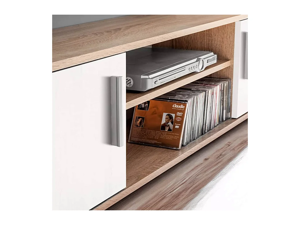 Mueble TV Buffet TV práctico diseño de pared con luz LED roble Sonoma y blanco 2502199