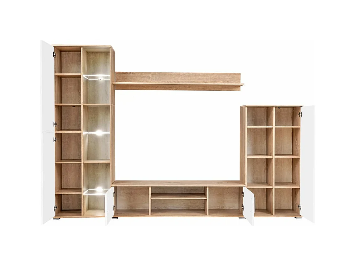 Mueble TV Buffet TV práctico diseño de pared con luz LED roble Sonoma y blanco 2502199