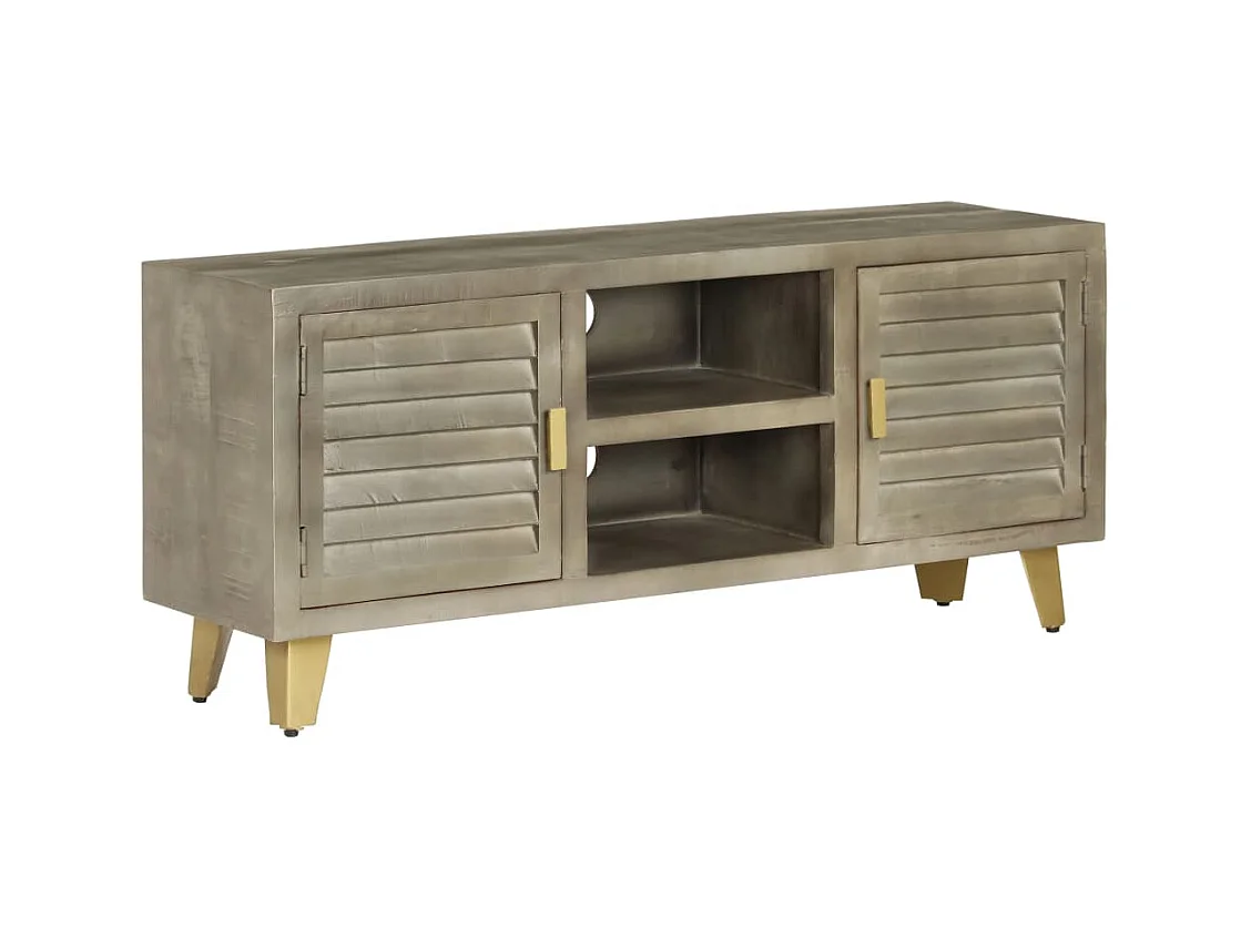 Mobile TV TV buffet dal design pratico in legno massello di mango grigio con ottone 110 cm 2502186/2