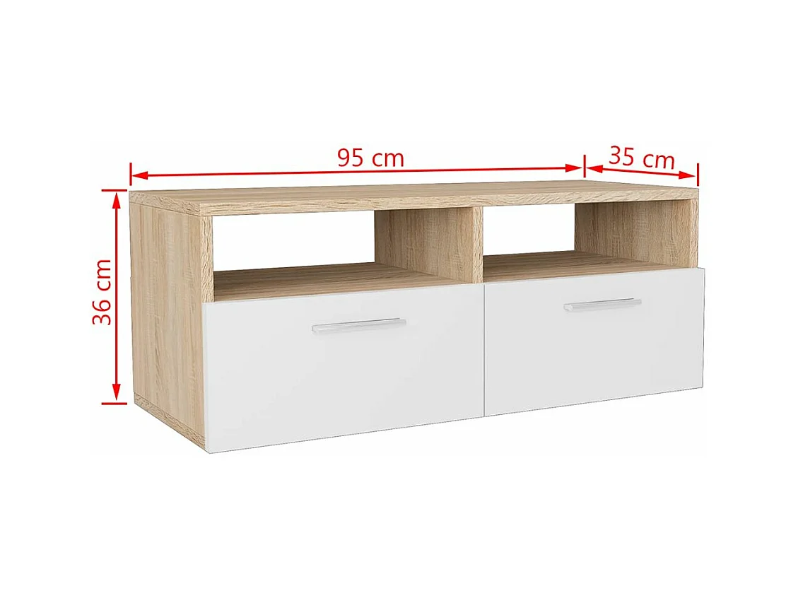 Mueble TV Buffet TV diseño práctico aglomerado 95 cm roble y blanco 2502044