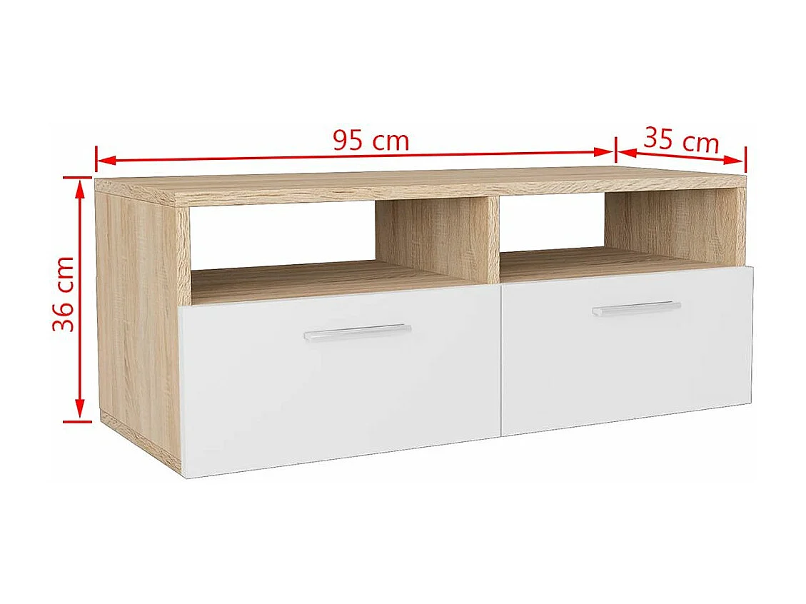Mueble TV Buffet TV diseño práctico aglomerado 95 cm roble y blanco 2502044