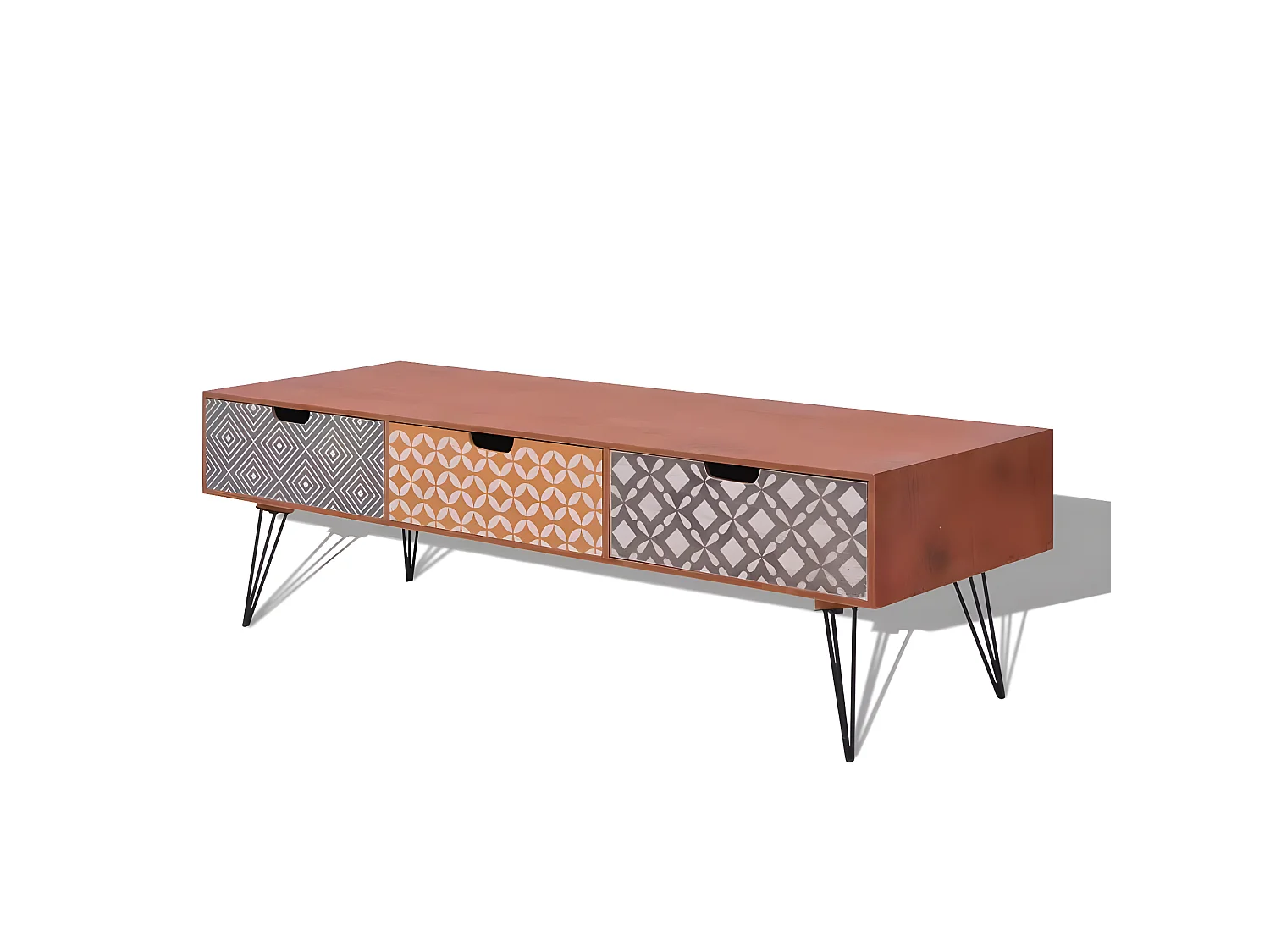 Meuble télé buffet tv télévision design pratique avec 3 tiroirs 120 cm marron 2502099