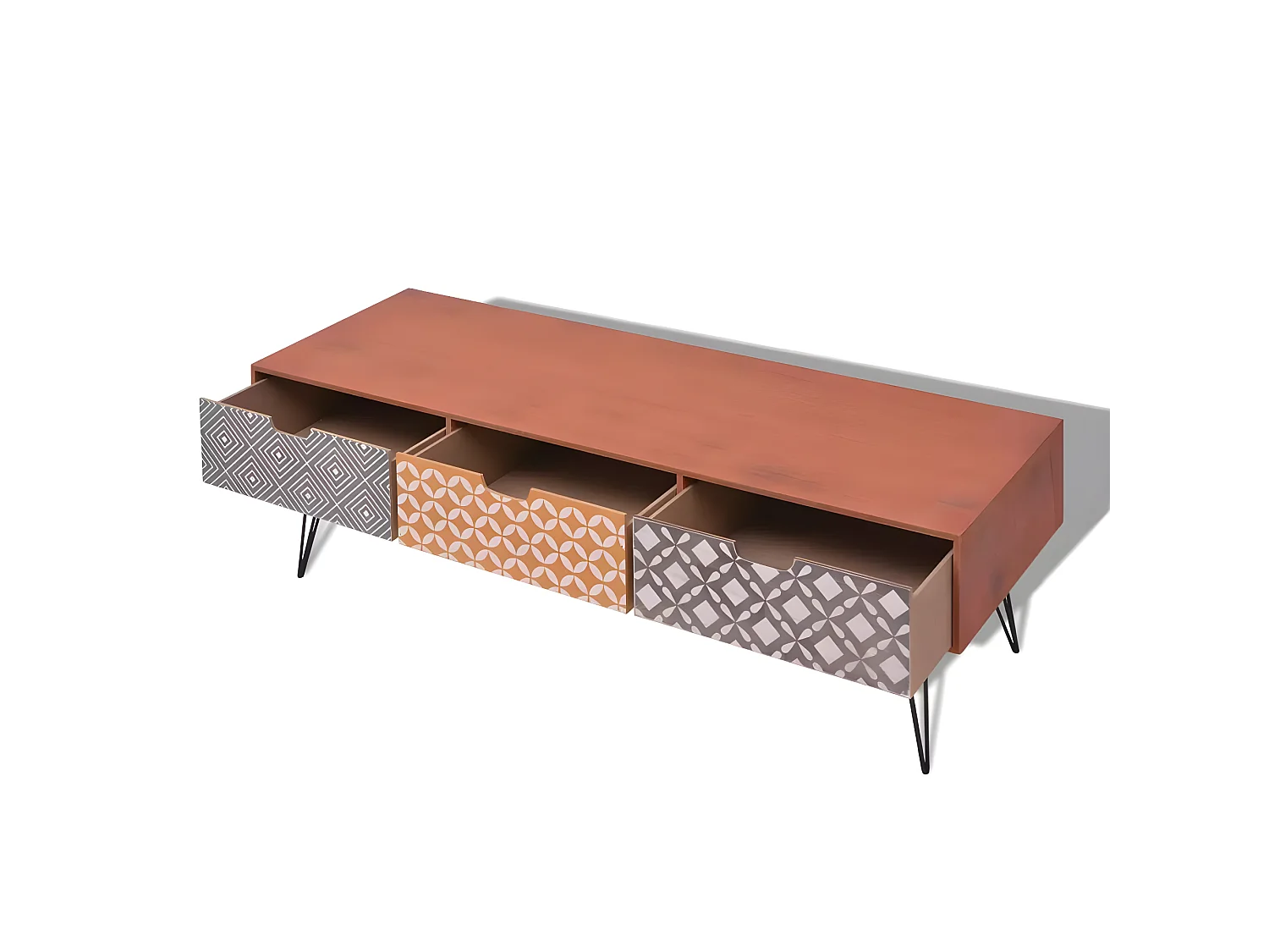 Meuble télé buffet tv télévision design pratique avec 3 tiroirs 120 cm marron 2502099