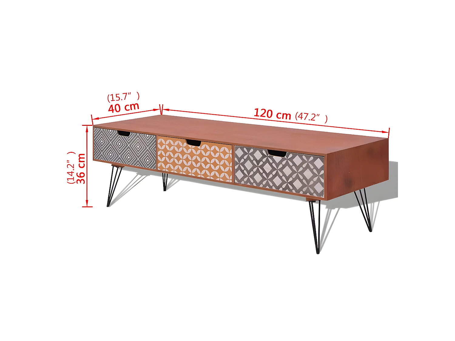 Meuble télé buffet tv télévision design pratique avec 3 tiroirs 120 cm marron 2502099
