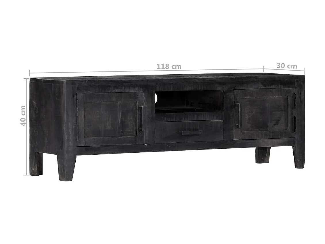 Móvel de TV/aparador preto prático e de design elegante feito de madeira maciça de mangueira 118 cm 2502203