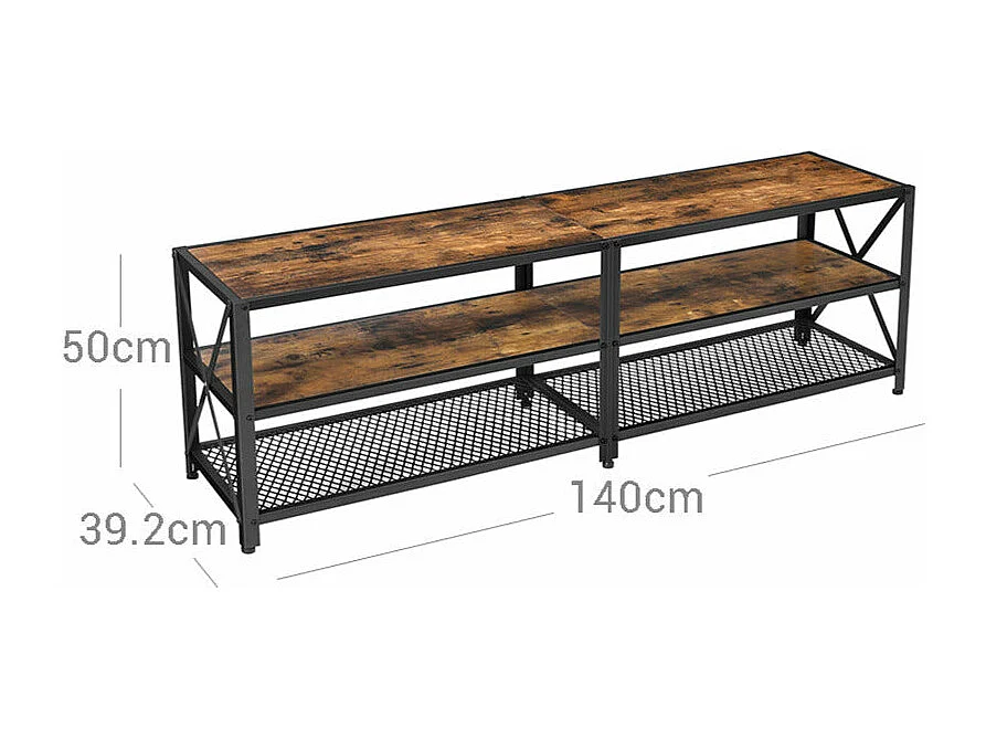 Móvel de TV Móvel de TV para televisão até 60 polegadas mesa de sala com prateleiras estrutura de aço para sala quarto 140 cm marrom rústico e preto 12_0002910