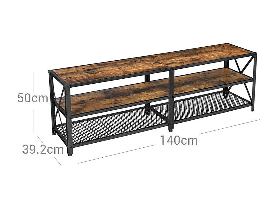 Móvel de TV Móvel de TV para televisão até 60 polegadas mesa de sala com prateleiras estrutura de aço para sala quarto 140 cm marrom rústico e preto 12_0002910
