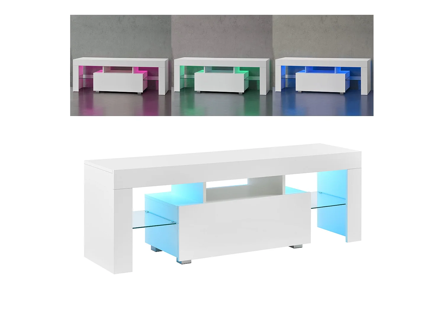 Meuble TV avec éclairage blanc 130 x 35 x 45 cm 03_0005859